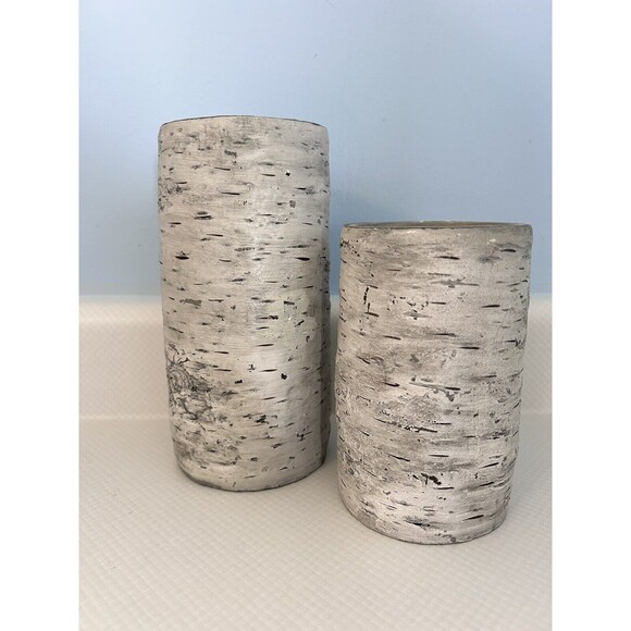 Set of 2 Faux White Birch Wood Look Pillar Candle Holders HD Designs - Picture 3 of 6